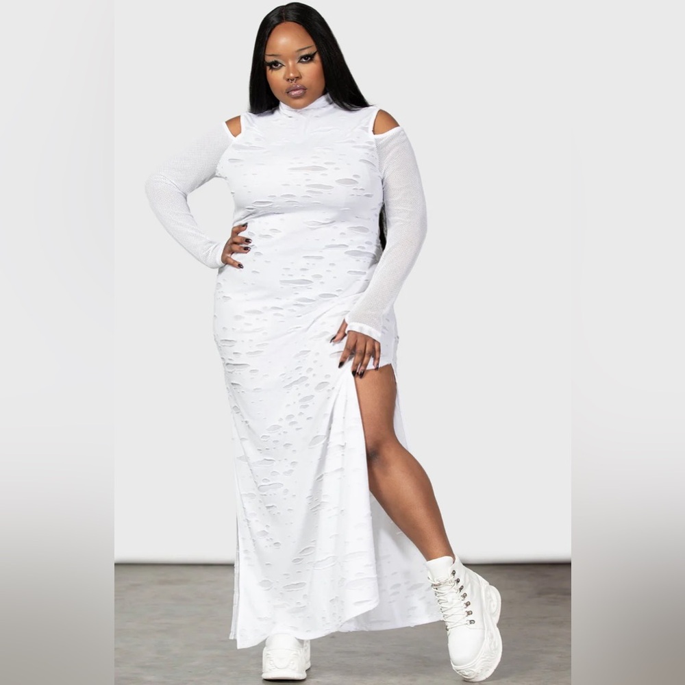 Killstar Biters White Distressed Cold Shoulder Maxi Dress Plus Size 4X